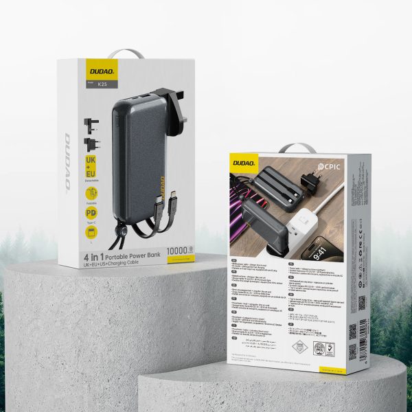 2in1 tīkla lādētājs uk ASV ES + PowerBank 1000MAH USB-C USB-A-GRAY