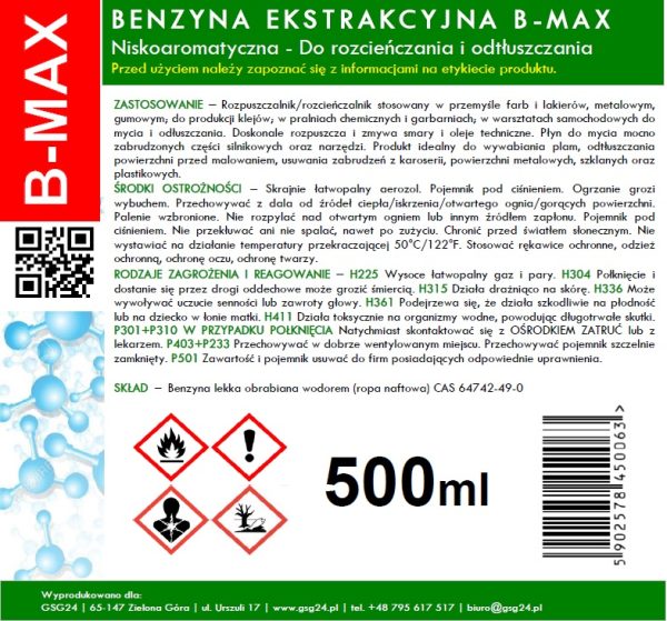 Ekstrakcijas benzīns B-MAX 500 ml aerosolā