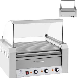 Rullīšu rullīšu grils ar vairogu un apkures atvilktni ruļļiem 20 hotdog 2600W 230V Royal Catering Desages