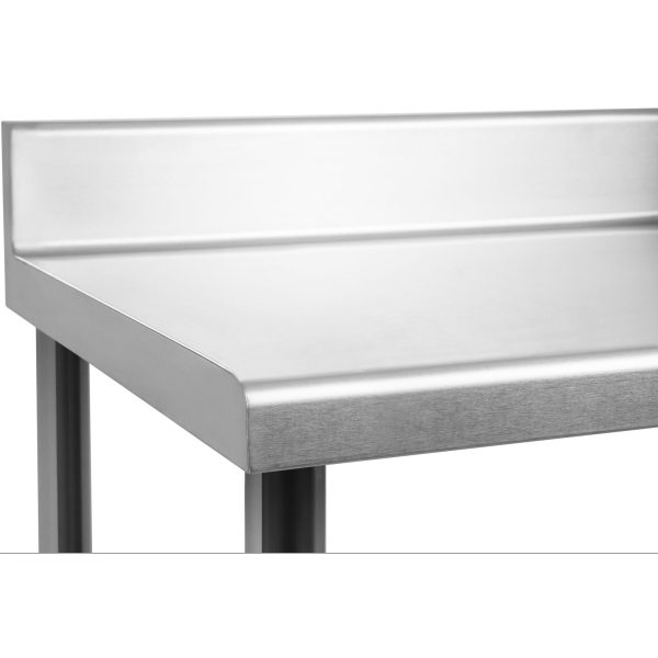 Virtuves galds nerūsējošā tērauda darba virsmai ar malu un apakšējo plauktu 180x60cm