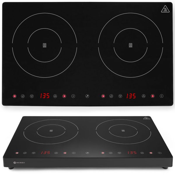 Indukcijas virtuve ar skārienpaneli 2 Melnās līnijas sildīšanas lauki Diametrs 22 cm 3500 W - Hendi 239414