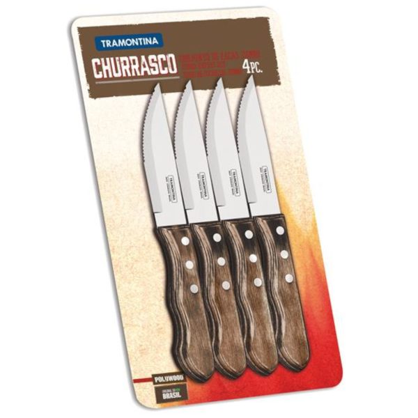 Nažu komplekts steikiem ar koka churrasco jumbo rokturi 4 gab. 255 mm