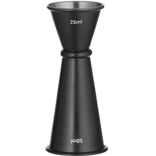 Divkāršās nodalītā bārmeņu mērs ar 25 ml 50 ml gredzenu - melns
