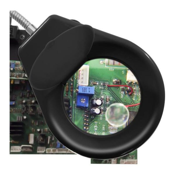 LED darbvirsmas lampa ar 5x/10x paplašināšanas stiklu un rokturi PCB