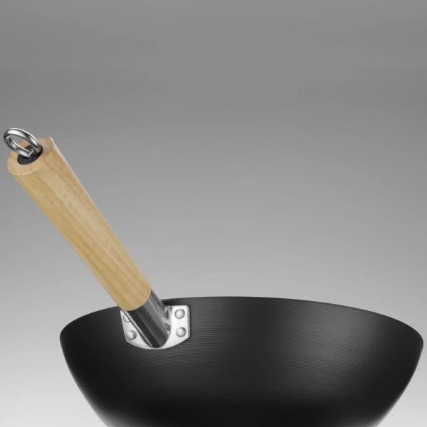 WOK no oglekļa tērauda ar koka rokturiem 324 mm diametrs