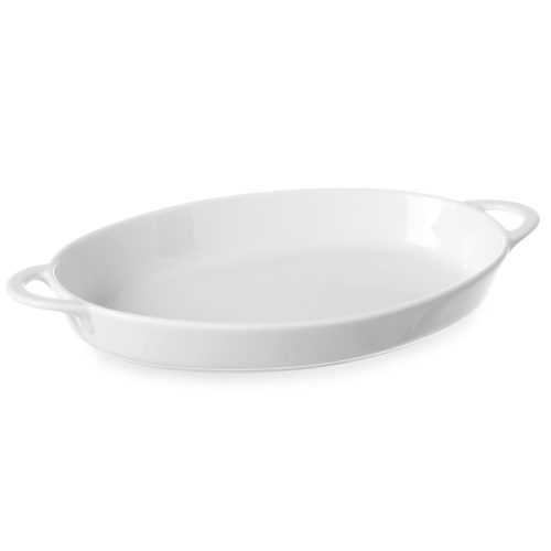 Ovāla cepšanas šķīvis ar rokturiem 165x105x30mm balts porcelāns - Hendi 784006