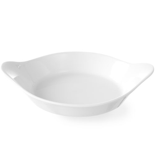 Apaļa cepšanas šķīvis ar rokturiem 185x152mm krēms porcelāns - Hendi 785904