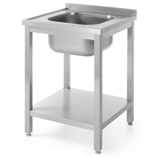 Tērauda darba virsmas galds ar vienu izlietni 600x600mm un plauktu - Hendi 811856