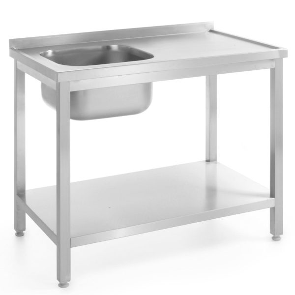Galda darba augšdaļa gastronomijas vološana ar izlietni un savīti plaukts 80x60x85 cm pa kreisi - Hendi 812495