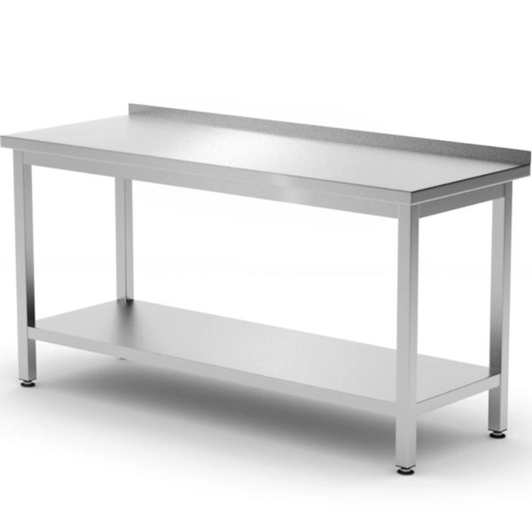 Sienas darba virsmas galds ar budžeta līnijas plaukta tērauda malu 1200 x 600 x 850 mm - Hendi 817285