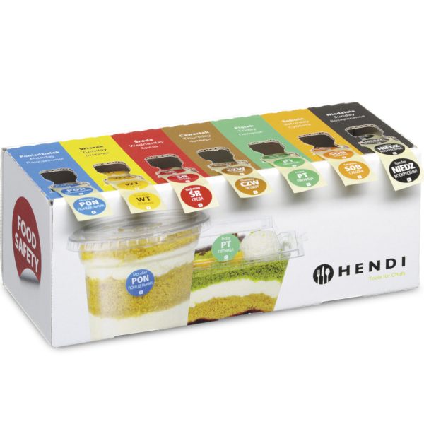Vienreiz lietojamo pārtikas nekaitīguma etiķešu komplekts katrai nedēļas dienai ar padevēju - Hendi 850299