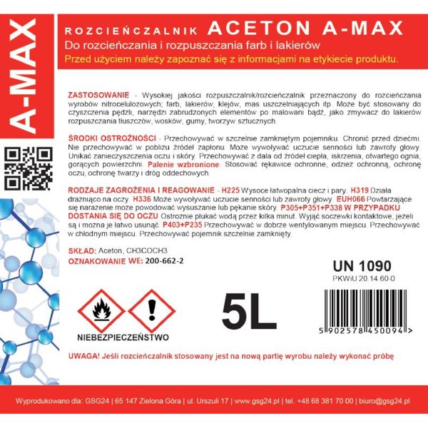 Acetona šķīdinātājs A-MAX 5L CLEETER