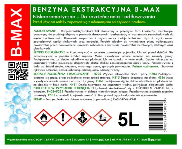 Ekstrakcijas benzīna bez smaržas B-MAX 5L
