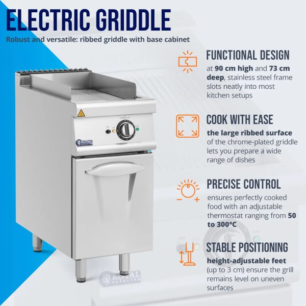 Grila plāksne elektriskajam grilam ar rievām un skapi 33,5 x 55 cm 5,4 kW