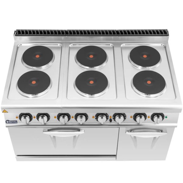 Elektriskā plīts ar cepeškrāsni, skapītis, 6 degļi, 400 V, 19,1 kW