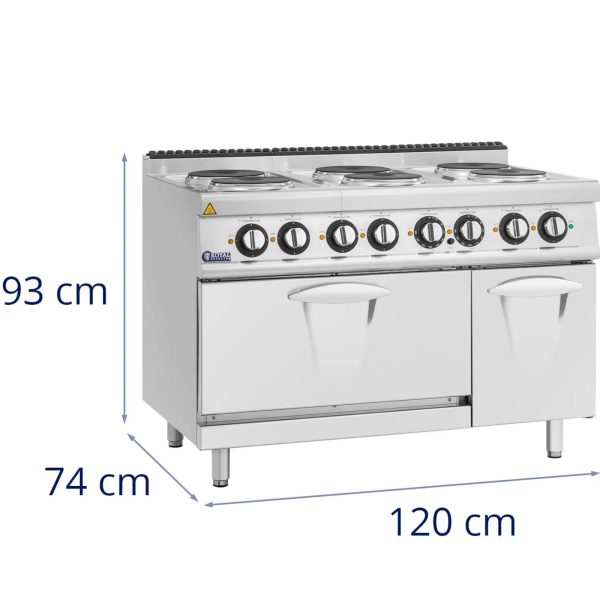 Elektriskā plīts ar cepeškrāsni, skapītis, 6 degļi, 400 V, 19,1 kW