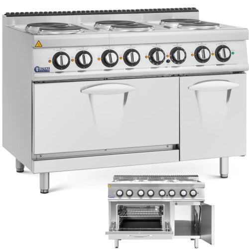 Elektriskā plīts ar cepeškrāsni, skapītis, 6 degļi, 400 V, 19,1 kW