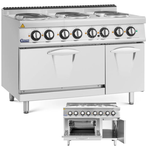 Elektriskā plīts ar cepeškrāsni, skapītis, 6 degļi, 400 V, 19,1 kW