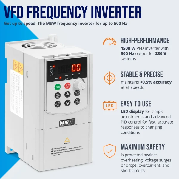 VFD frekvences pārveidotājs 500 Hz 1500 W 230 V