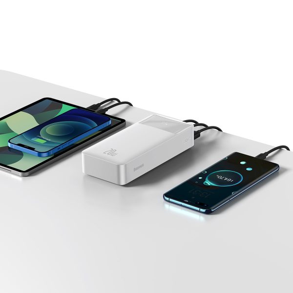 Bipow pārnēsājamais akumulators ar ātro uzlādi 30000mAh USB-A microUSB kabelis 0,25m balts