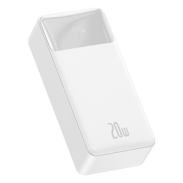 Bipow pārnēsājamais akumulators ar ātro uzlādi 30000mAh USB-A microUSB kabelis 0,25m balts