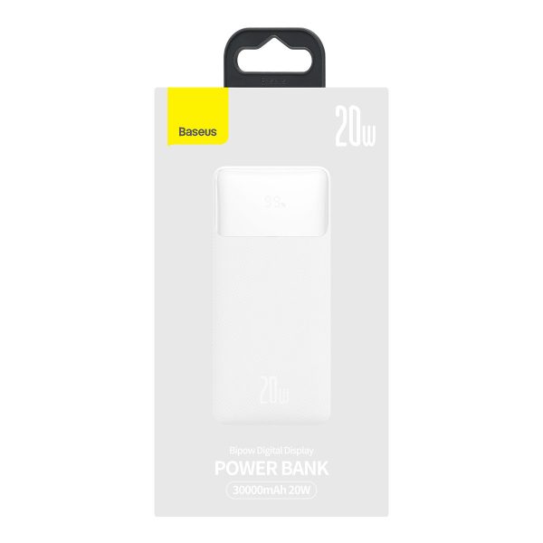 Bipow pārnēsājamais akumulators ar ātro uzlādi 30000mAh USB-A microUSB kabelis 0,25m balts