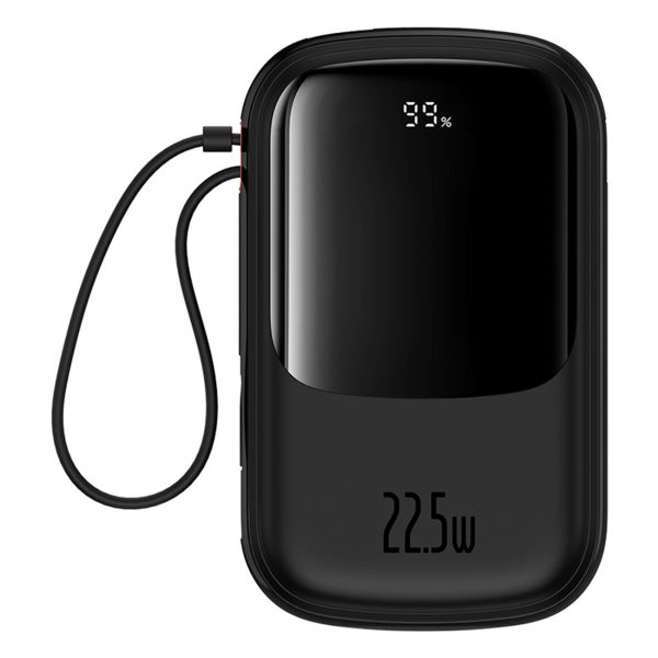 Qpow Pro+ 20000mAh Powerbank ar USB-C kabeli un displeju - melns