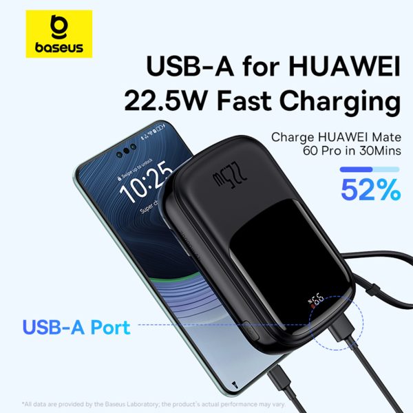 Qpow Pro+ 20000mAh Powerbank ar USB-C kabeli un displeju - melns