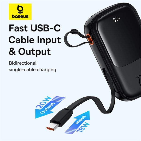 Qpow Pro+ 20000mAh Powerbank ar USB-C kabeli un displeju - melns