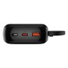 Qpow Pro+ 20000mAh Powerbank ar USB-C kabeli un displeju - melns