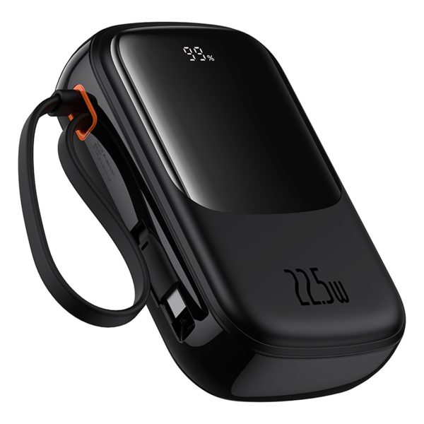 Qpow Pro+ 20000mAh Powerbank ar USB-C kabeli un displeju - melns