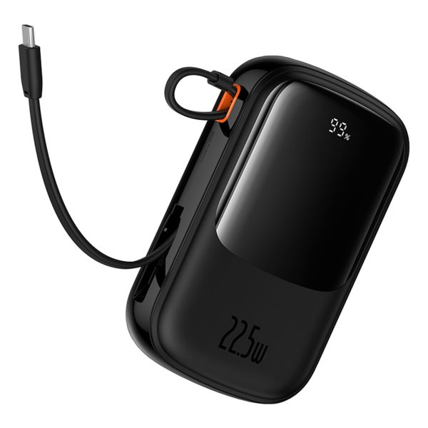 Qpow Pro+ 20000mAh Powerbank ar USB-C kabeli un displeju - melns
