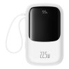 Qpow Pro+ 20000mAh Powerbank ar USB-C kabeli un displeju - balts
