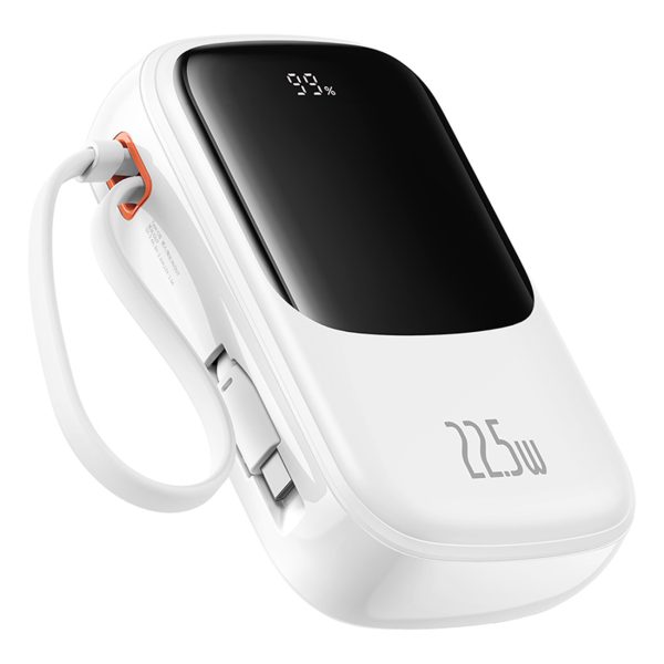 Qpow Pro+ 20000mAh Powerbank ar USB-C kabeli un displeju - balts