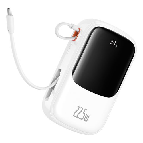 Qpow Pro+ 20000mAh Powerbank ar USB-C kabeli un displeju - balts
