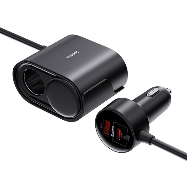 Lādētājs 2x Cigarešu šķiltavas ligzdas adapteris Augstas efektivitātes Pro USB-A USB-C 30W - Melns