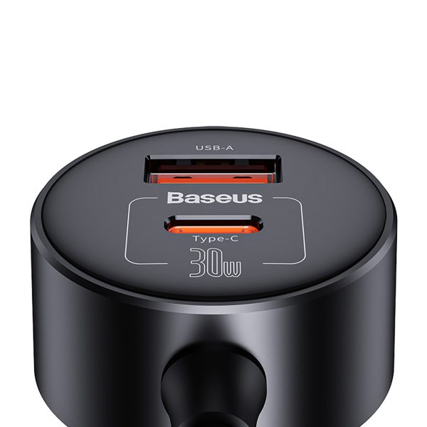 Lādētājs 2x Cigarešu šķiltavas ligzdas adapteris Augstas efektivitātes Pro USB-A USB-C 30W - Melns