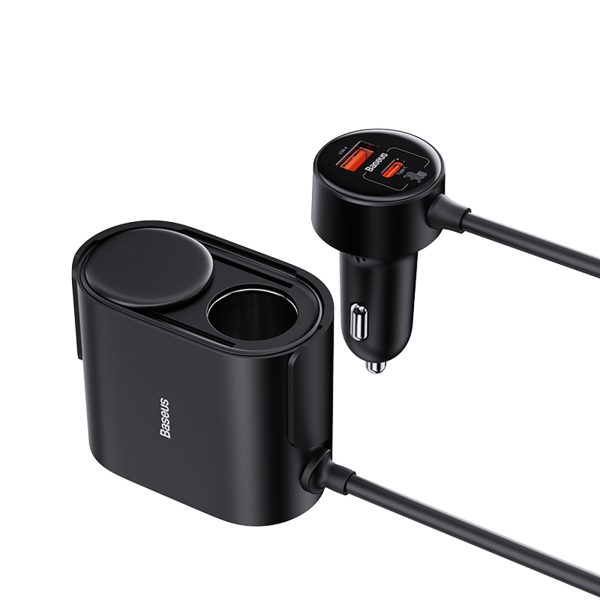 Lādētājs 2x Cigarešu šķiltavas ligzdas adapteris Augstas efektivitātes Pro USB-A USB-C 30W - Melns