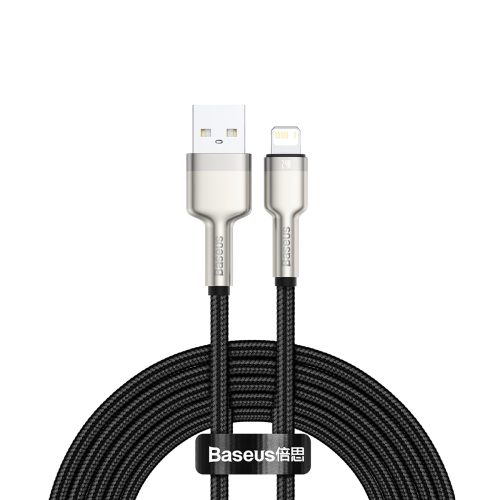 Cafule sērijas metāla datu kabelis USB-A - iPhone Lightning 2.4A 1m - melns