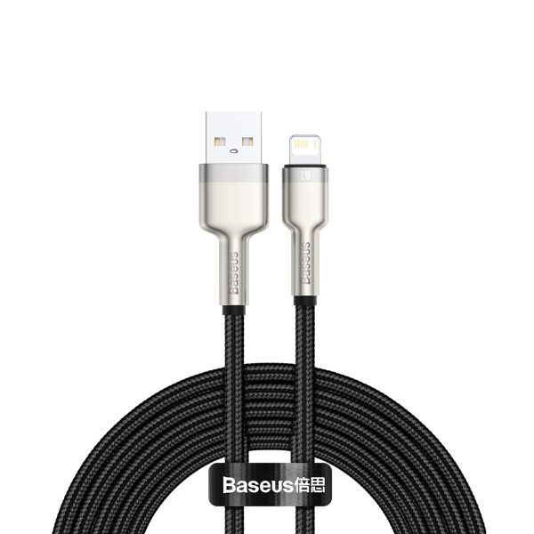 Cafule sērijas metāla datu kabelis USB-A - iPhone Lightning 2.4A 1m - melns