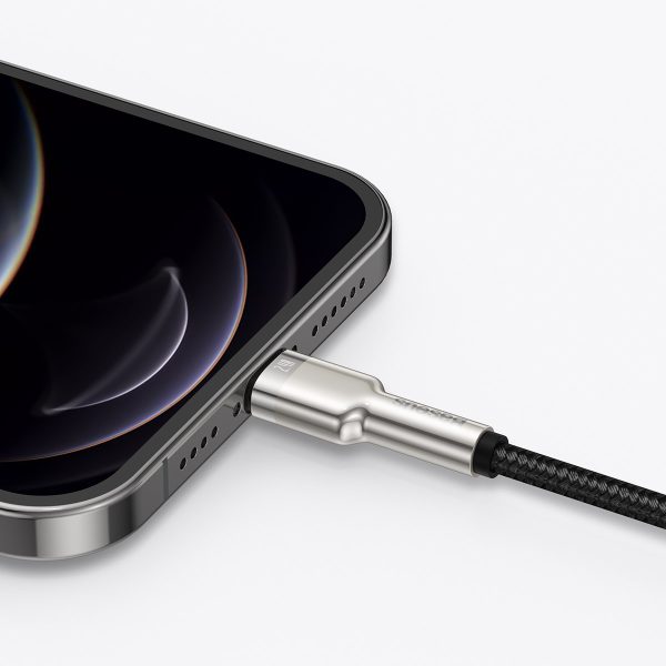 Cafule sērijas metāla datu kabelis USB-A - iPhone Lightning 2.4A 1m - melns