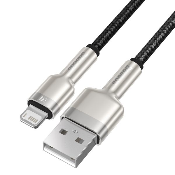 Cafule sērijas metāla datu kabelis USB-A - iPhone Lightning 2.4A 1m - melns