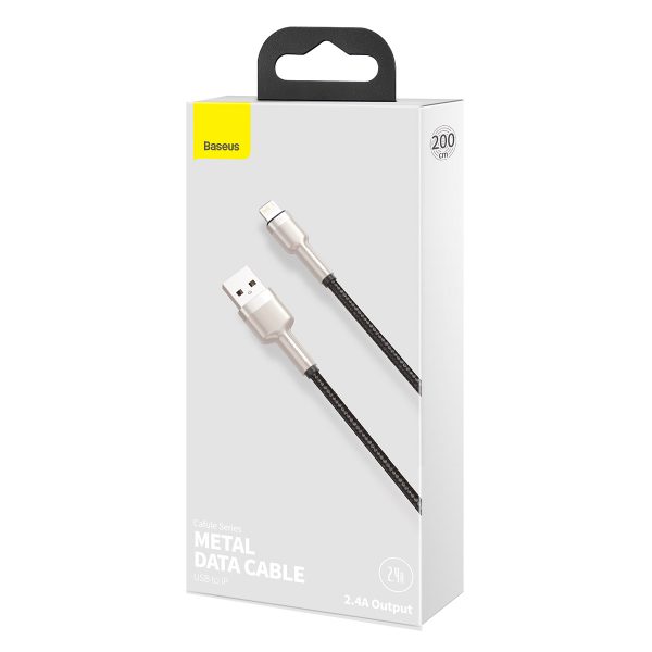 Cafule sērijas metāla datu kabelis USB-A - iPhone Lightning 2.4A 1m - melns