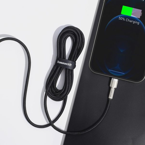 Cafule sērijas metāla datu kabelis USB-A - iPhone Lightning 2.4A 1m - melns