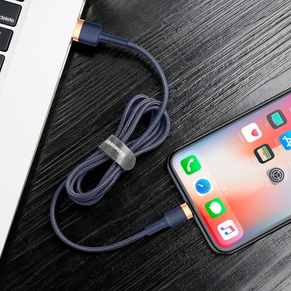 Cafule USB-A - iPhone Lightning 2.4A QC 3.0 kabelis 1m - zili zeltains