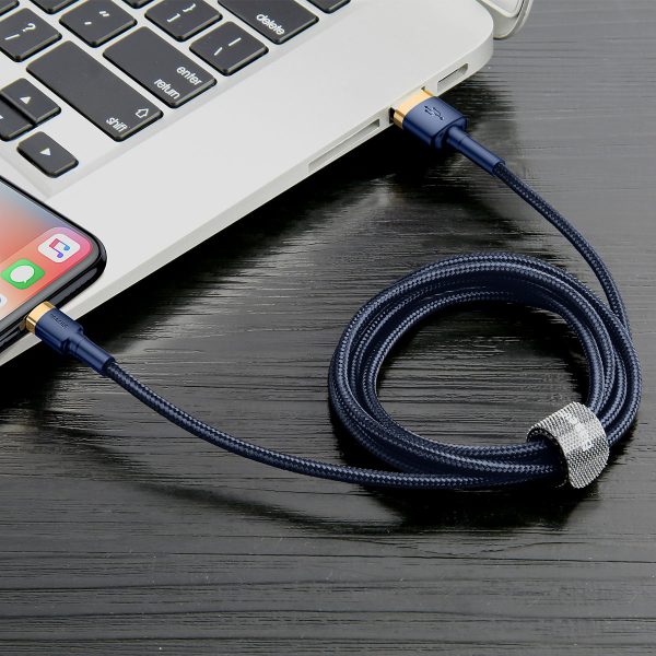 Cafule USB-A - iPhone Lightning 2.4A QC 3.0 kabelis 1m - zili zeltains