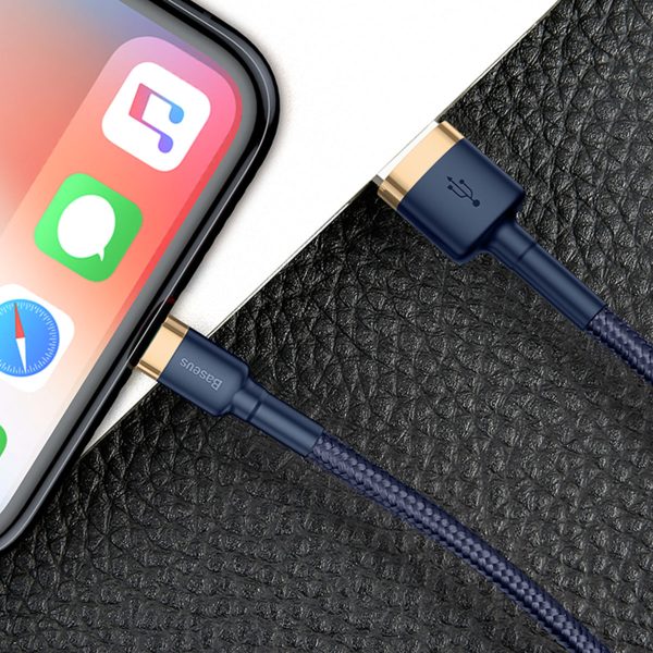 Cafule USB-A - iPhone Lightning 2.4A QC 3.0 kabelis 1m - zili zeltains