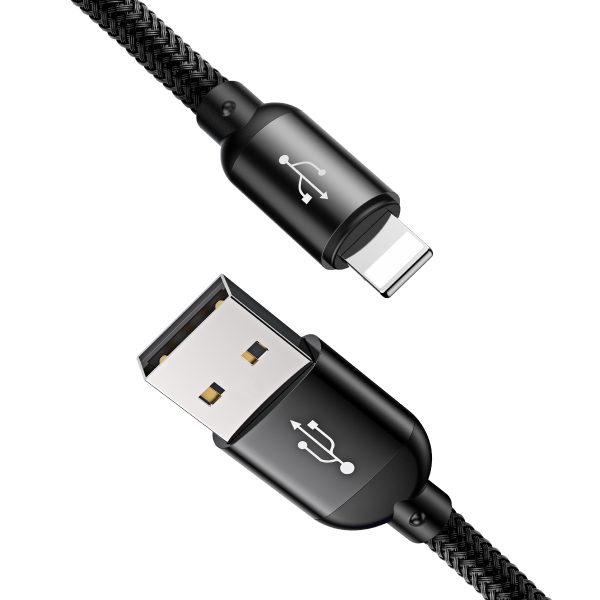 3in1 kabelis USB-A - micro USB / iPhone Lightning / USB-C 3.5A 0.3m - melns