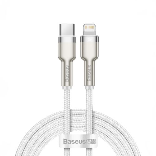 Cafule sērijas metāla datu USB-C kabelis - iPhone Lightning 20W PD 1m - balts