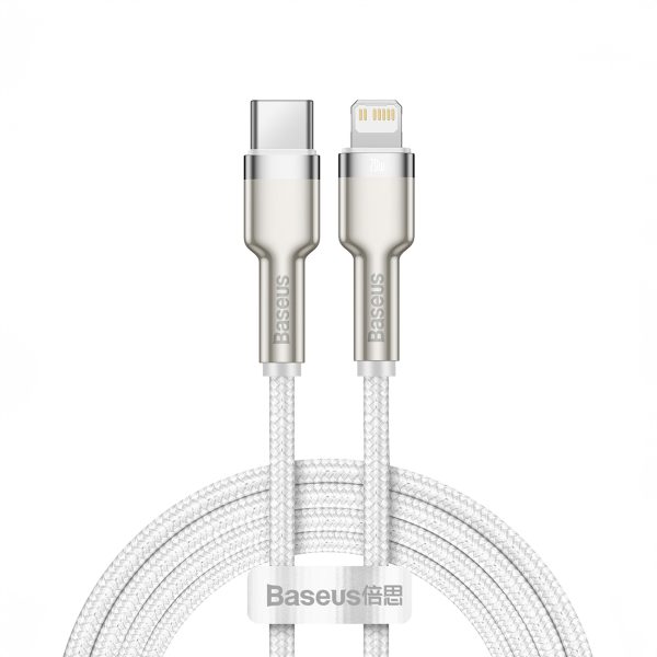 Cafule sērijas metāla datu USB-C kabelis - iPhone Lightning 20W PD 1m - balts
